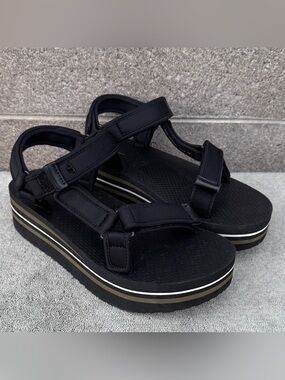 Tory Burch Sport Strappy Platform Sandals Black& Green Olive Size 9